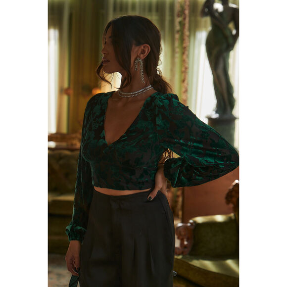 12th Tribe Love Affair Emerald Velvet Blouse Size MM - Picture 3 of 3